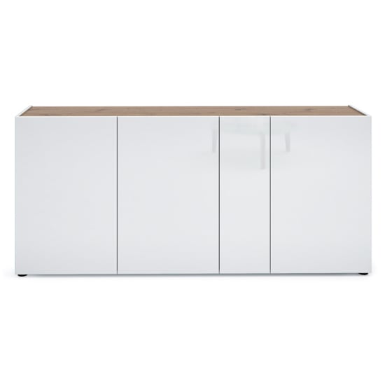 Tivoli Gloss Sideboard Wide 4 Doors In White Artisan Oak Top
