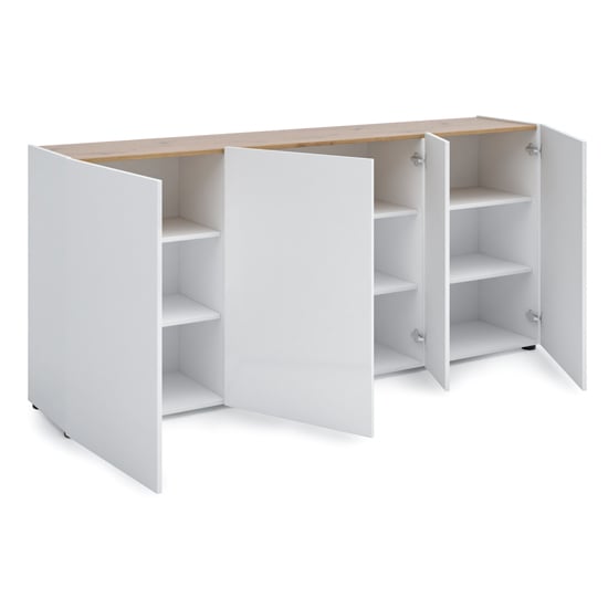 Tivoli Gloss Sideboard Wide 4 Doors In White Artisan Oak Top