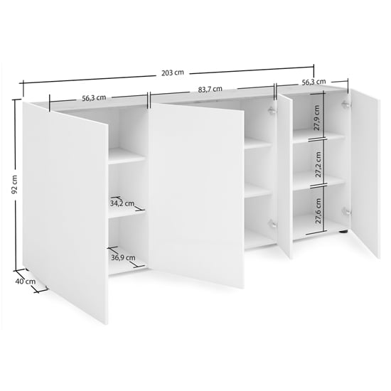 Tivoli Gloss Sideboard Wide 4 Doors In White Artisan Oak Top