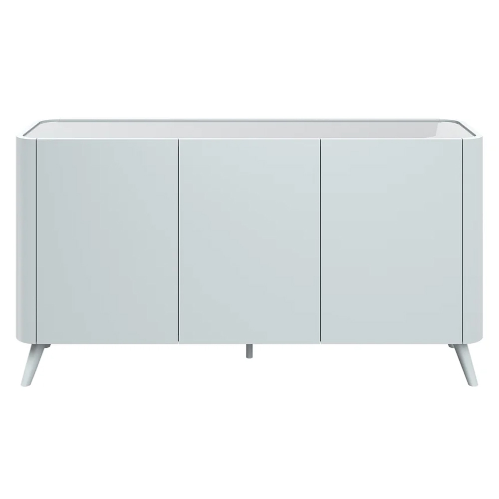 Tivori High Gloss Sideboard with 3 Doors In Light Grey with Glass Top