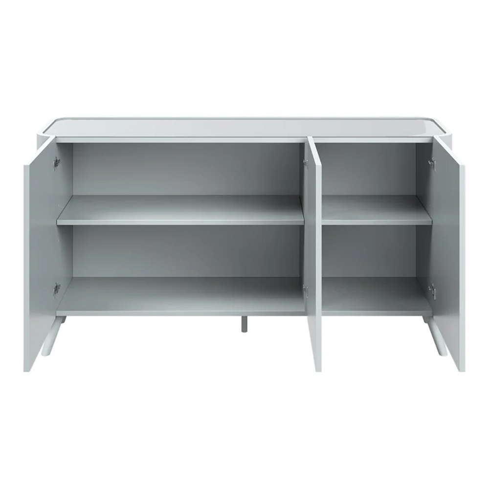 Tivori High Gloss Sideboard with 3 Doors In Light Grey with Glass Top