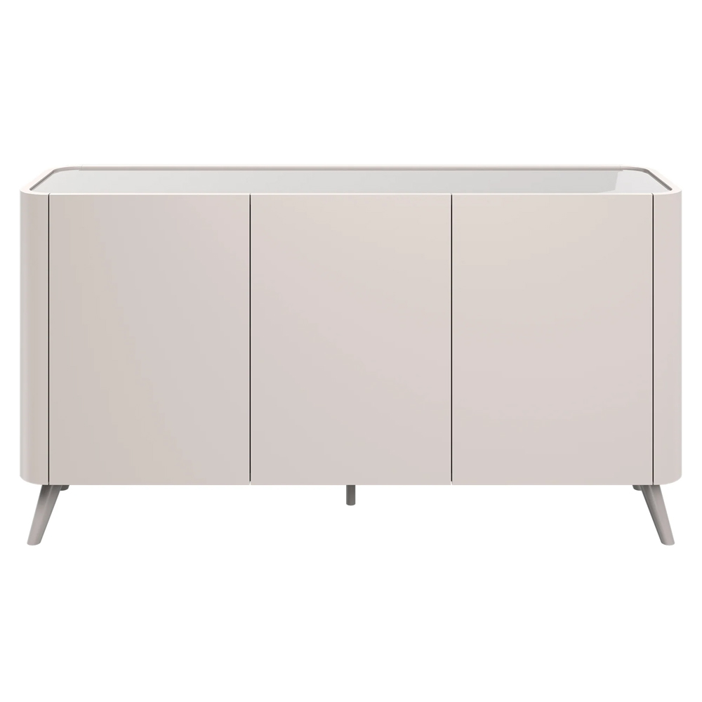 Tivori High Gloss Sideboard with 3 Doors In Taupe with Glass Top