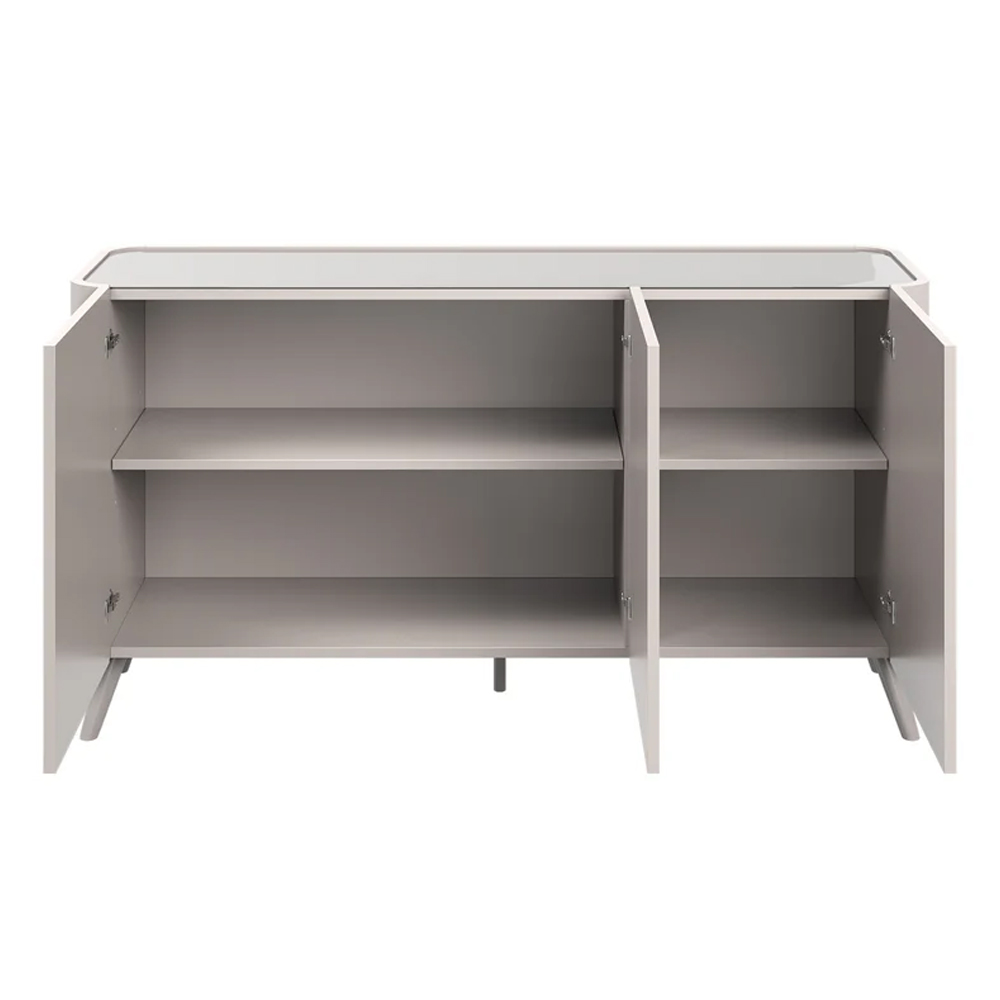Tivori High Gloss Sideboard with 3 Doors In Taupe with Glass Top