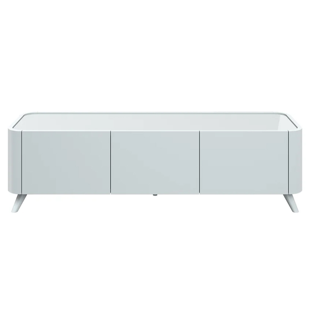 Tivori High Gloss TV Stand with 3 Doors In Light Grey with Glass Top