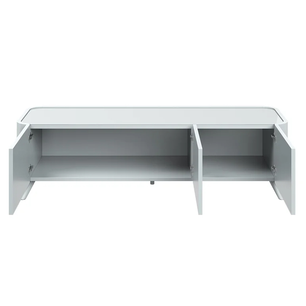 Tivori High Gloss TV Stand with 3 Doors In Light Grey with Glass Top