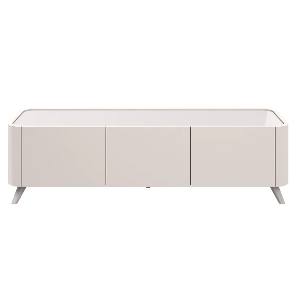 Tivori High Gloss TV Stand with 3 Doors In Taupe with Glass Top