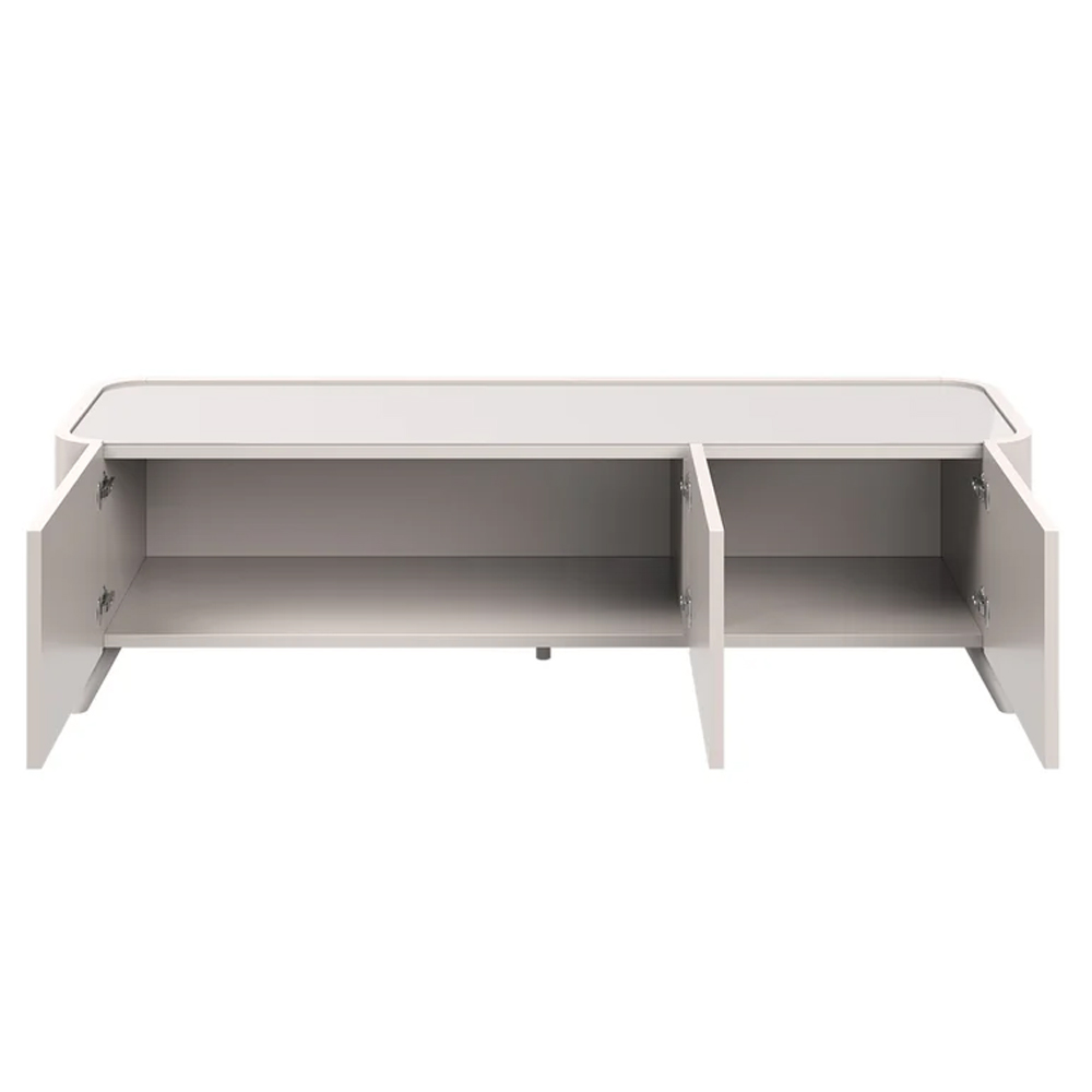 Tivori High Gloss TV Stand with 3 Doors In Taupe with Glass Top