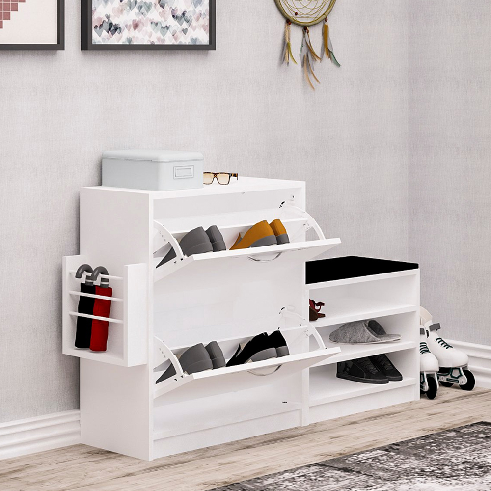 Tlosio Wooden Shoe Storage Cabinet with Bench in White