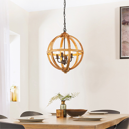 Toba 4 Lights Pendant Light In Mango Wood And Dark Bronze