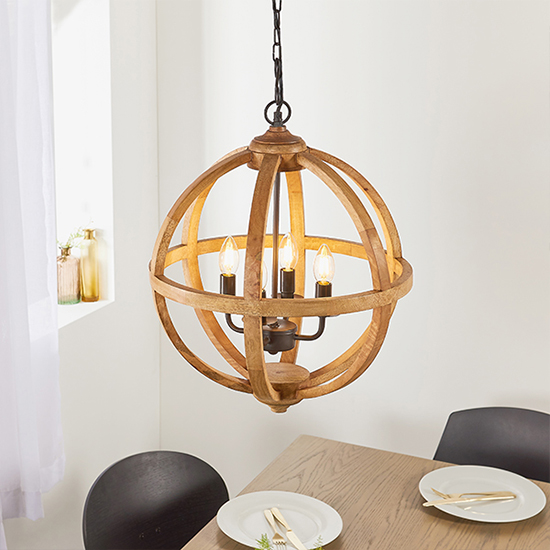 Toba 4 Lights Pendant Light In Mango Wood And Dark Bronze