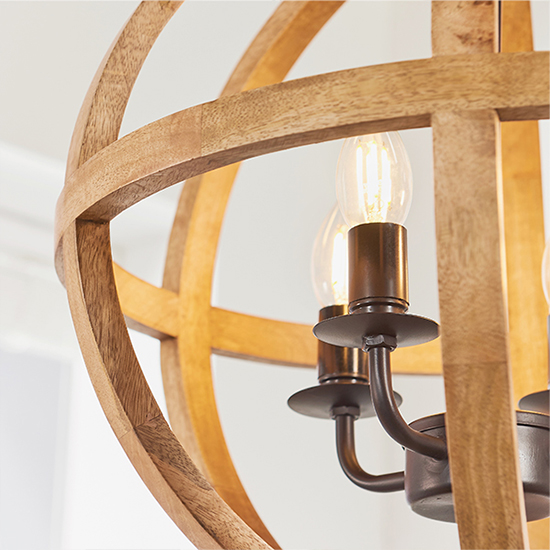 Toba 4 Lights Pendant Light In Mango Wood And Dark Bronze