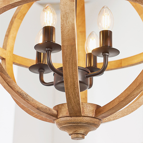 Toba 4 Lights Pendant Light In Mango Wood And Dark Bronze