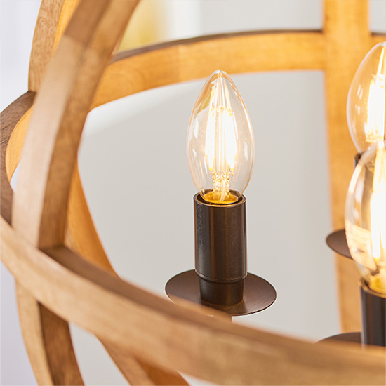 Toba 4 Lights Pendant Light In Mango Wood And Dark Bronze