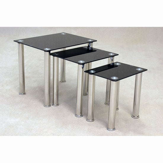 Pearl Black Glass Nest Of Tables With Chrome Legs