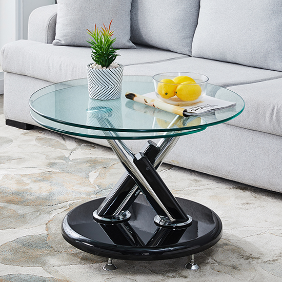 Tokyo Twist Glass Top Coffee Table With Black High Gloss Base_2