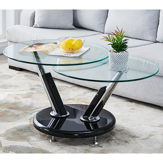 Read more about Tokyo twist glass top coffee table with black high gloss base