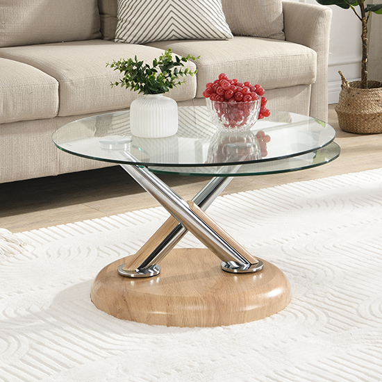 Tokyo Twist Glass Top Coffee Table With Oak Base