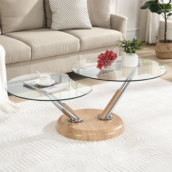 Read more about Tokyo twist glass top coffee table with oak base