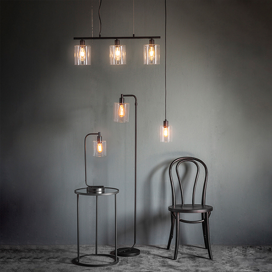 Toledo Clear Glass Shade Floor Lamp In Matt Black