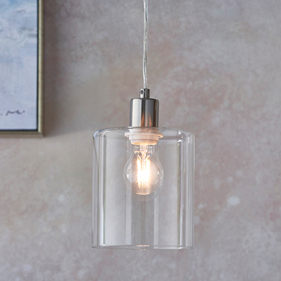 Product photograph of Toledo Clear Glass Shade Pendant Light In Brushed Nickel from Furniture in Fashion