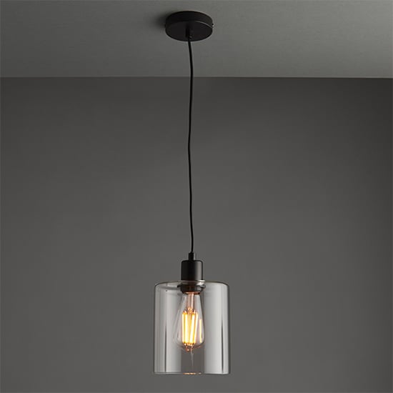 Product photograph of Toledo Clear Glass Shade Pendant Light In Matt Black from Furniture in Fashion