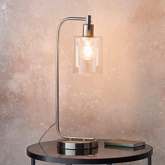 Toledo Clear Glass Shade Table Lamp In Brushed Nickel