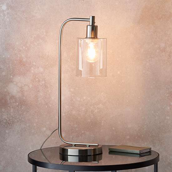 Photo of Toledo clear glass shade table lamp in brushed nickel