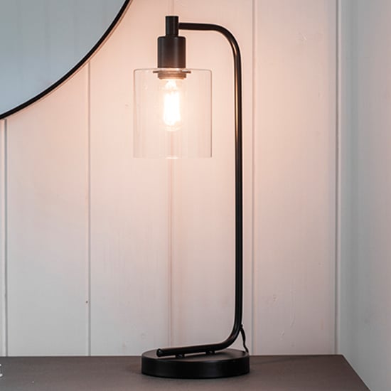 Toledo Clear Glass Shade Table Lamp In Matt Black_1