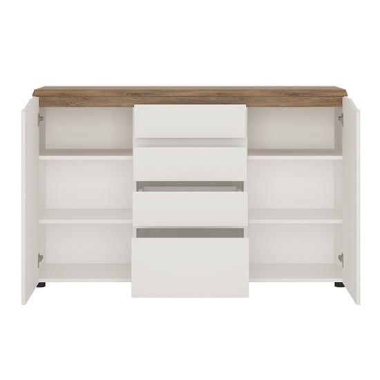Toltec Wooden Sideboard In Oak And White High Gloss 4 Drawers_2