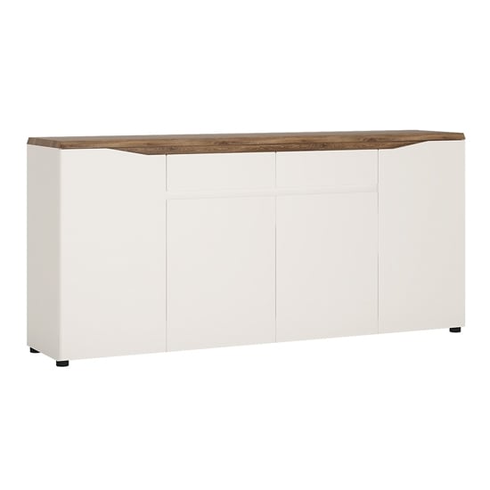 Product photograph of Toltec Wooden Sideboard In Oak And White High Gloss With 4 Doors from Furniture in Fashion