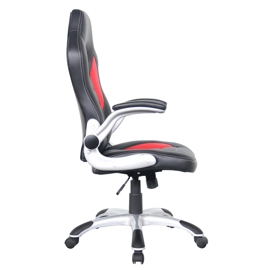 Tolled Faux Leather Gaming Chair In Red And Black_3