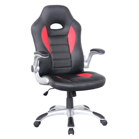Tolled Faux Leather Gaming Chair In Red And Black