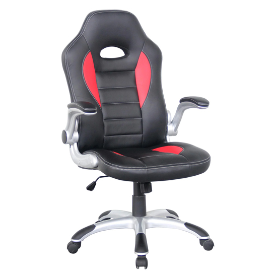 Photo of Tolled faux leather gaming chair in red and black