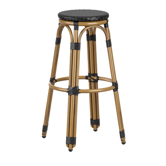 Toller Outdoor Bar Stool In Black Aluminium Cane Effect