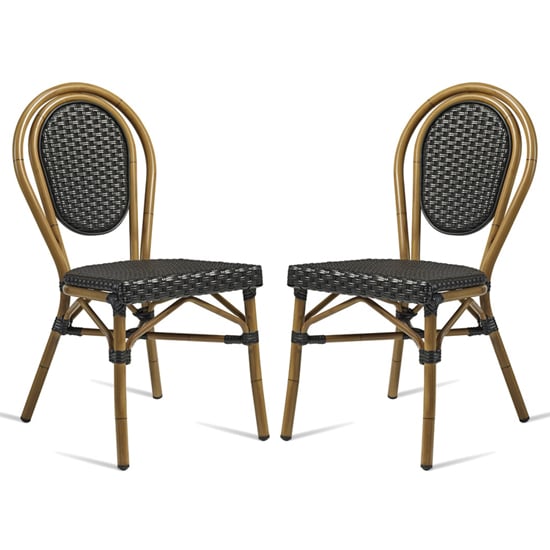 Photo of Toller outdoor black aluminium cane effect dining chair in pair