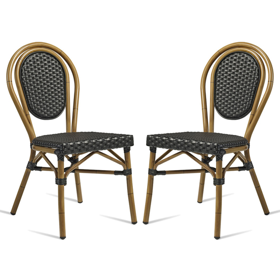 Toller Outdoor Black Aluminium Cane Effect Dining Chair In Pair