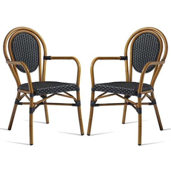 Photo of Toller outdoor black aluminium cane effect armchairs in pair