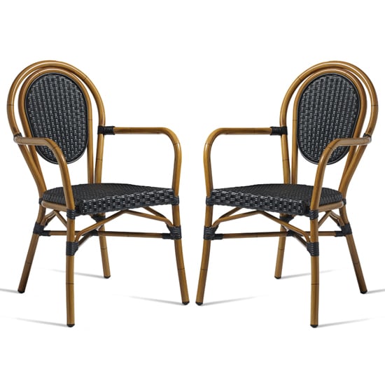 Product photograph of Toller Outdoor Black Aluminium Cane Effect Armchairs In Pair from Furniture in Fashion