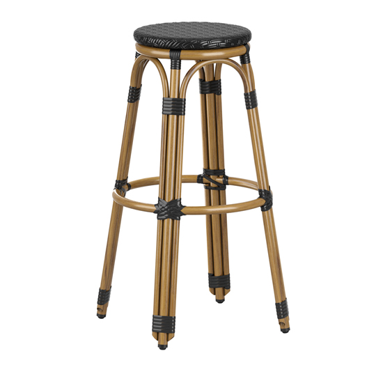 Toller Outdoor Black Aluminium Cane Effect Bar Stools In Pair