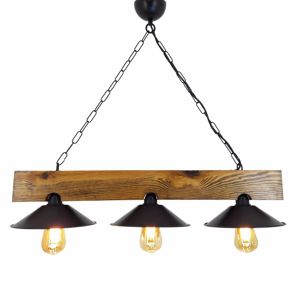 Tom Wooden Ceiling Pendant Light in Walnut and Black