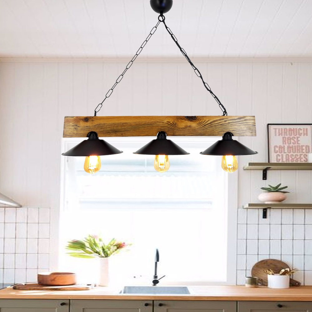Tom Wooden Ceiling Pendant Light in Walnut and Black
