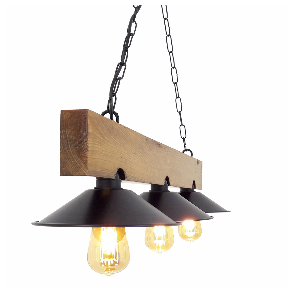 Tom Wooden Ceiling Pendant Light in Walnut and Black
