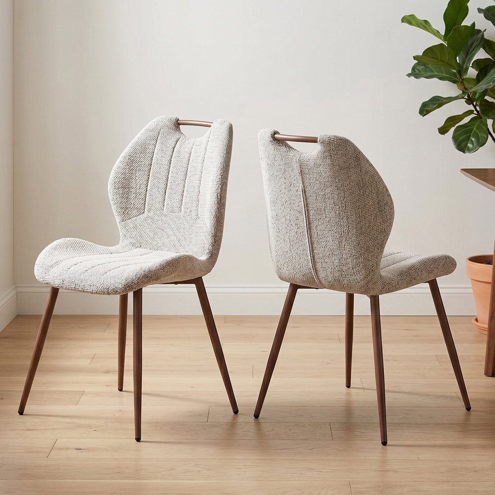 Tomah Latte Fabric Dining Chairs with Walnut Legs in Pair