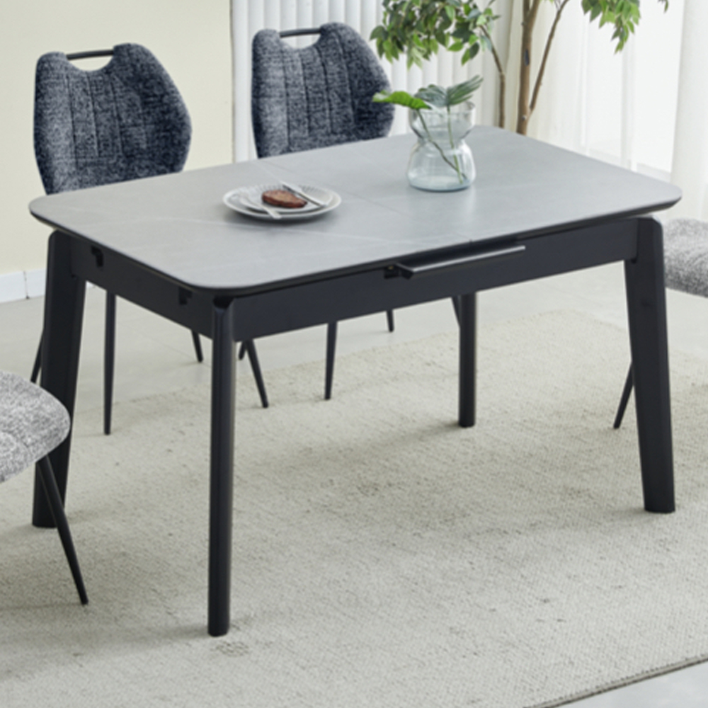 Tomah Light Grey Sintered Stone Extending Dining Table with Black Solid Wood Legs