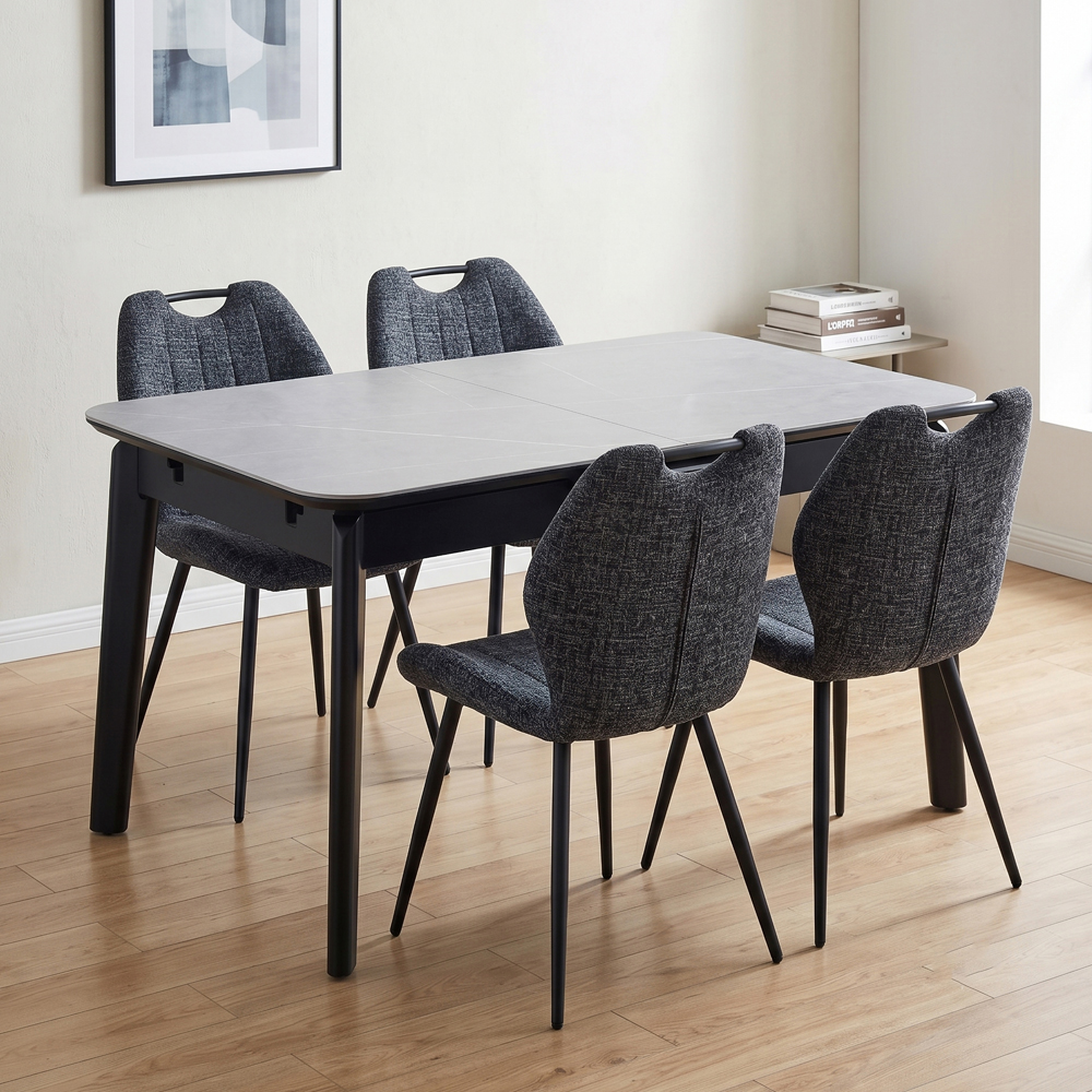 Tomah Sintered Stone Top Extending Dining Table with 4 Dark Grey Chairs