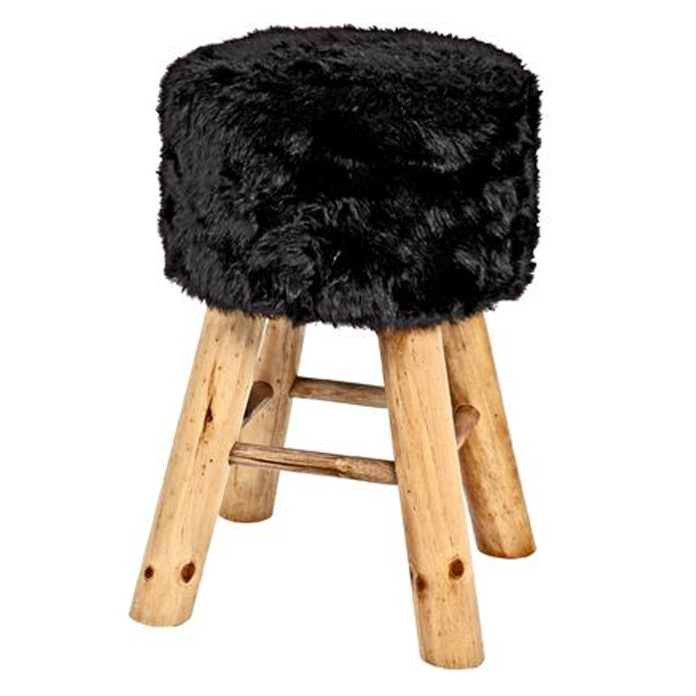 Tomball Textile Fabric Round Stool Oak Legs In Black