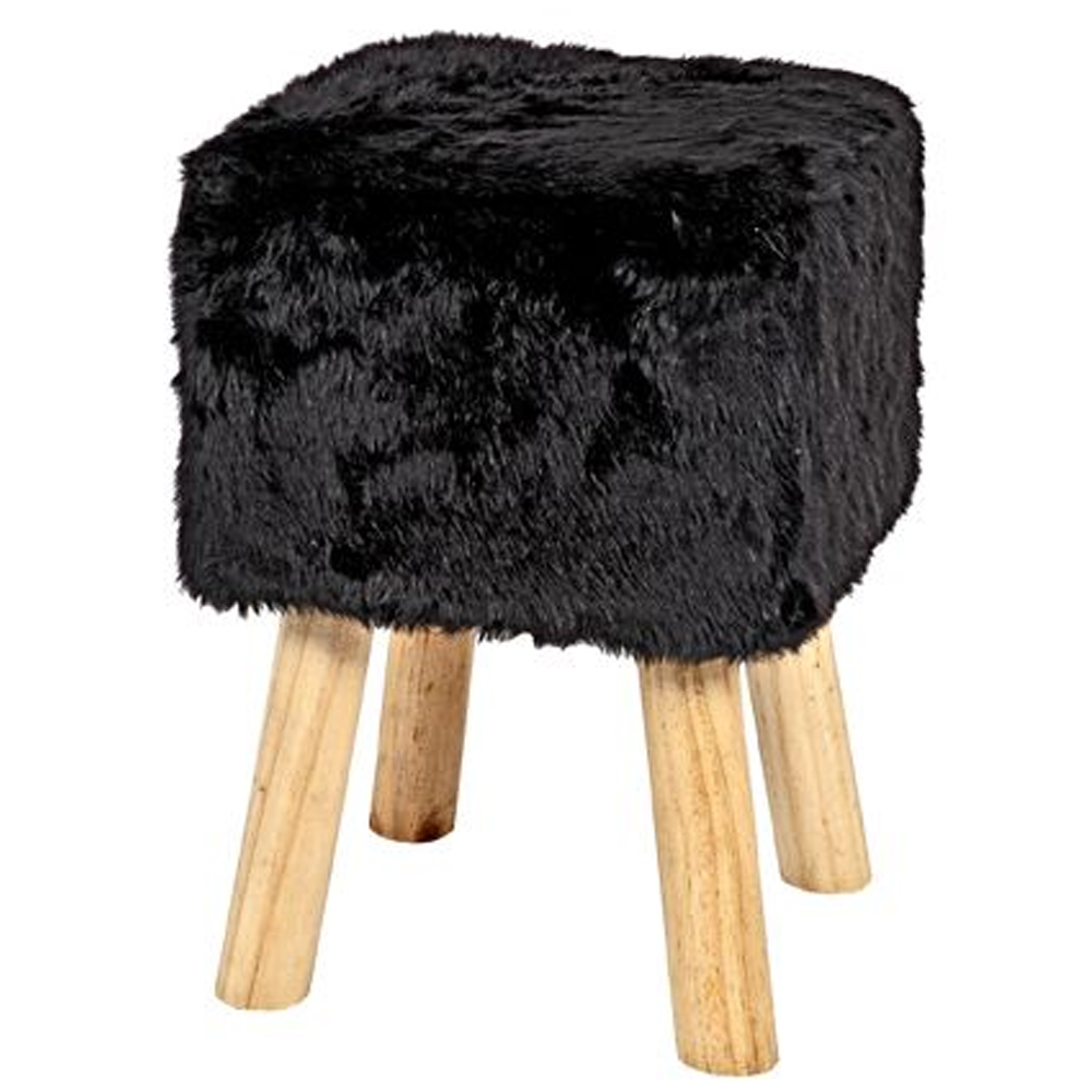 Tomball Textile Fabric Square Stool Oak Legs In Black