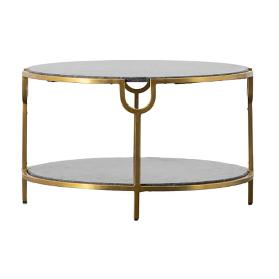 Read more about Tombstone black marble coffee table with gold metal frame
