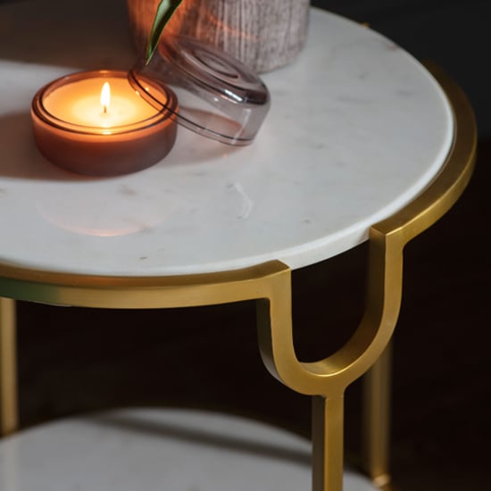 Tombstone White Marble Side Table With Gold Metal Frame Furniture in