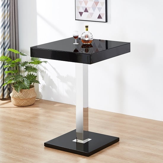 Photo of Topaz high gloss bar table square glass top in black